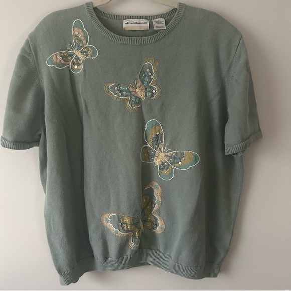 Alfred Dunner Sweaters - Vintage Alfred Dunner butterfly embroidered short sleeved ramie cotton sweater